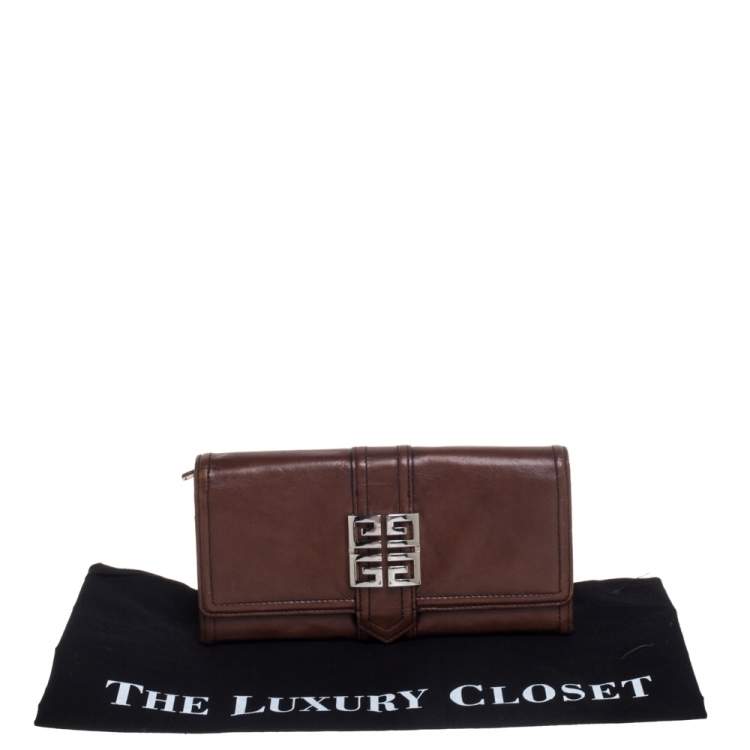 Pre Owned Givenchy Brown Leather Flap Continental Wallet