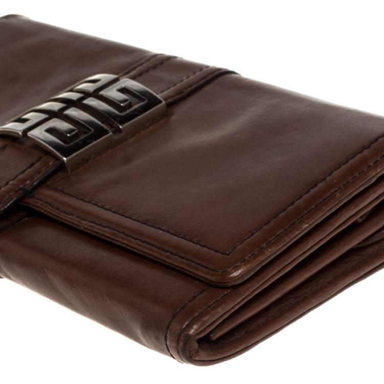 Pre Owned Givenchy Brown Leather Flap Continental Wallet