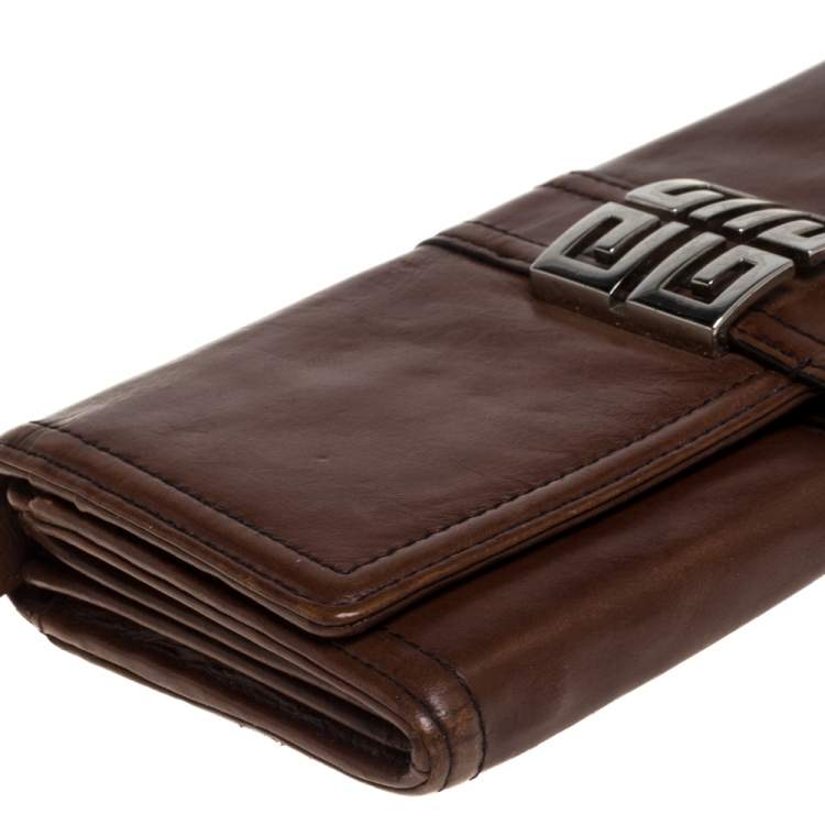 Pre Owned Givenchy Brown Leather Flap Continental Wallet