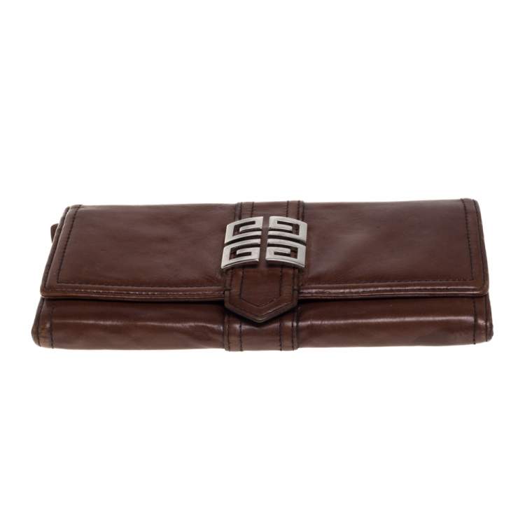 Pre Owned Givenchy Brown Leather Flap Continental Wallet