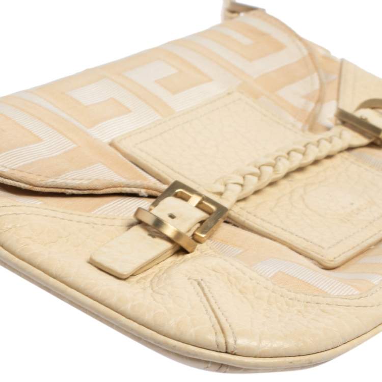 Pre Owned Givenchy Cream/Beige Monogram Canvas and Leather Flap Baguette Bag