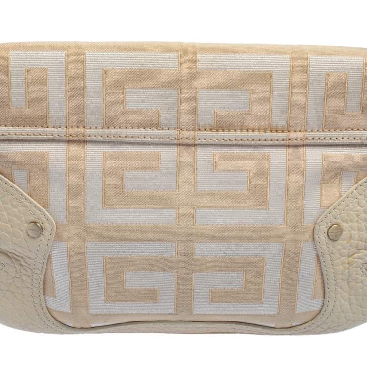 Pre Owned Givenchy Cream/Beige Monogram Canvas and Leather Flap Baguette Bag