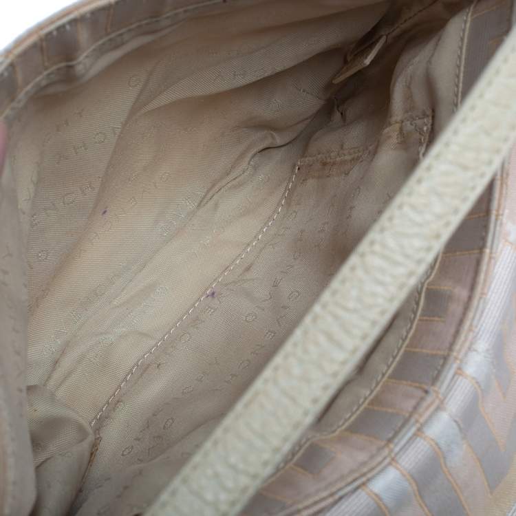 Pre Owned Givenchy Cream/Beige Monogram Canvas and Leather Flap Baguette Bag