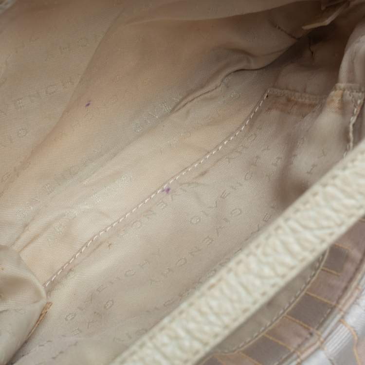 Pre Owned Givenchy Cream/Beige Monogram Canvas and Leather Flap Baguette Bag