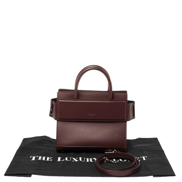 Pre Owned Givenchy Burgundy  Leather Mini Horizon Crossbody Bag