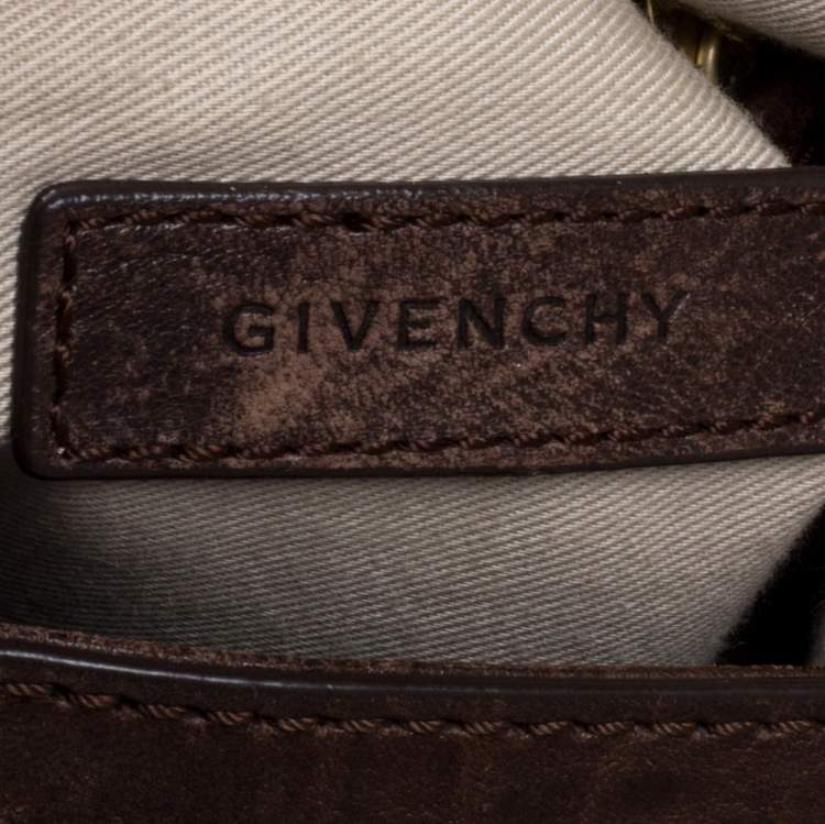 Pre Owned Givenchy Blue/Brown Monogram Denim and Leather Logo Plaque Hobo