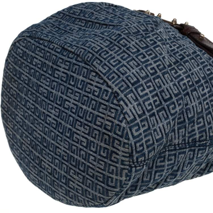 Pre Owned Givenchy Blue/Brown Monogram Denim and Leather Logo Plaque Hobo