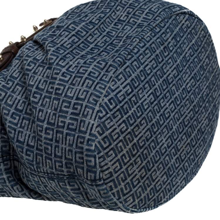 Pre Owned Givenchy Blue/Brown Monogram Denim and Leather Logo Plaque Hobo