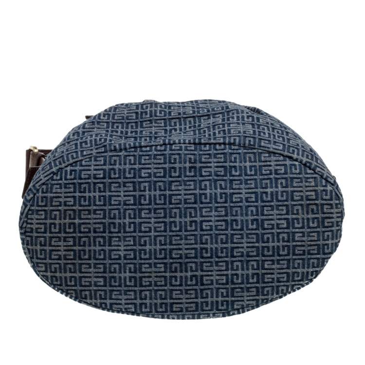 Pre Owned Givenchy Blue/Brown Monogram Denim and Leather Logo Plaque Hobo