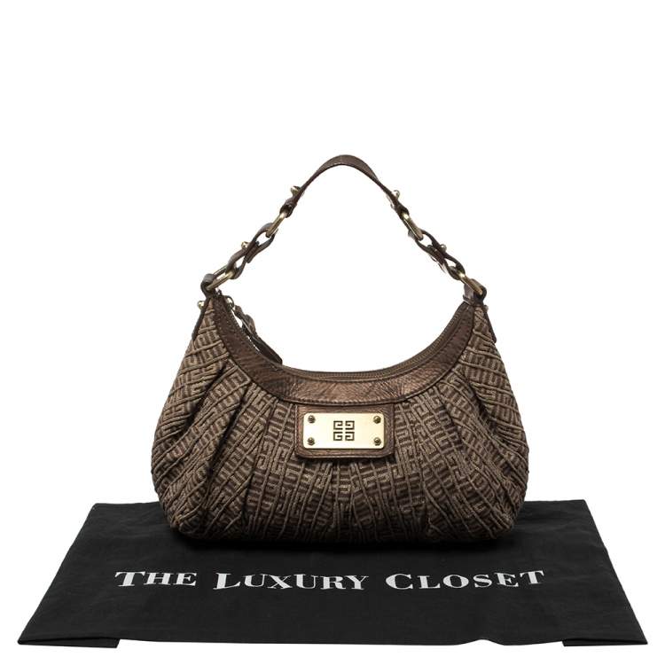 Pre Owned Givenchy Brown Logo Print Canvas And Leather Hobo 