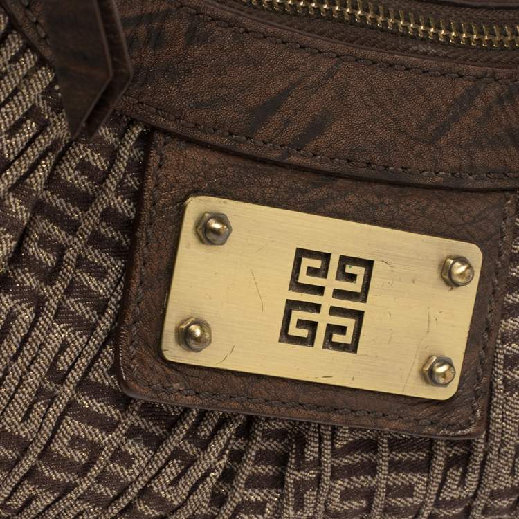 Pre Owned Givenchy Brown Logo Print Canvas And Leather Hobo 
