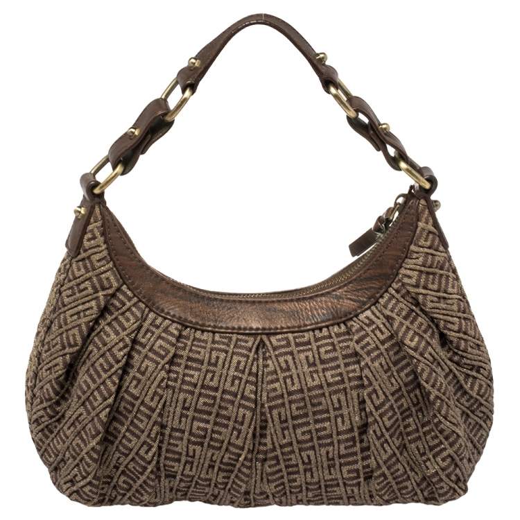 Pre Owned Givenchy Brown Logo Print Canvas And Leather Hobo 