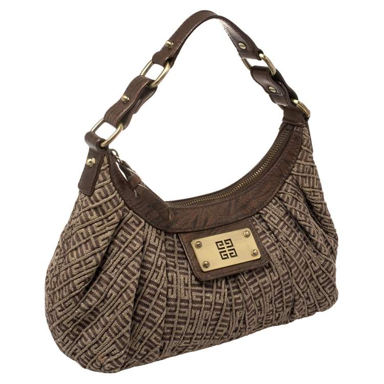 Pre Owned Givenchy Brown Logo Print Canvas And Leather Hobo 