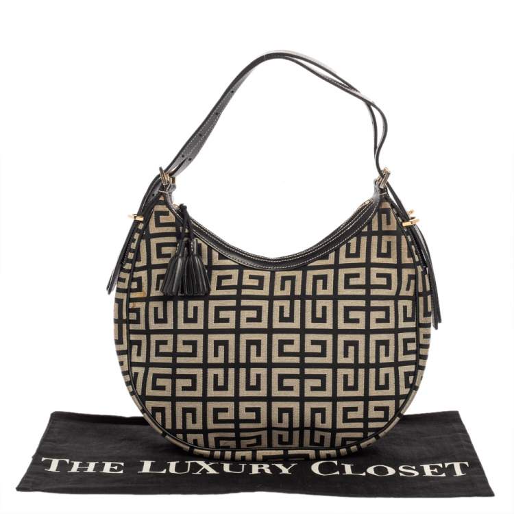 Pre Owned Givenchy Grey/Black Monogram Canvas and Leather Hobo