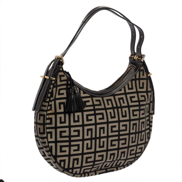 Pre Owned Givenchy Grey/Black Monogram Canvas and Leather Hobo