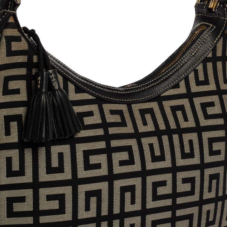 Pre Owned Givenchy Grey/Black Monogram Canvas and Leather Hobo