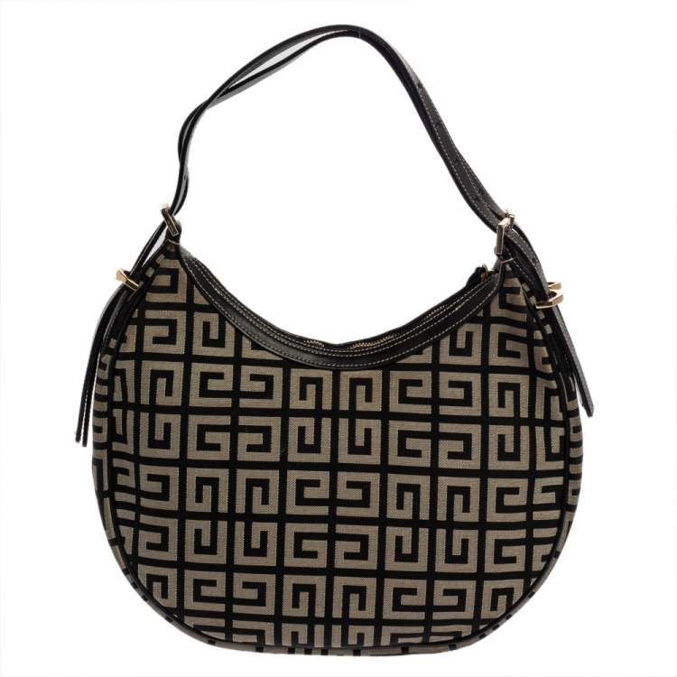 Pre Owned Givenchy Grey/Black Monogram Canvas and Leather Hobo