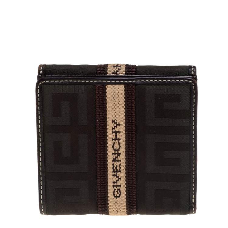 Pre Owned Givenchy Green/Brown Monogram Fabric and Leather French Wallet 