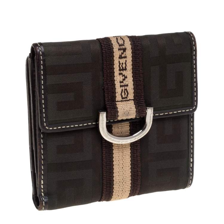 Pre Owned Givenchy Green/Brown Monogram Fabric and Leather French Wallet 