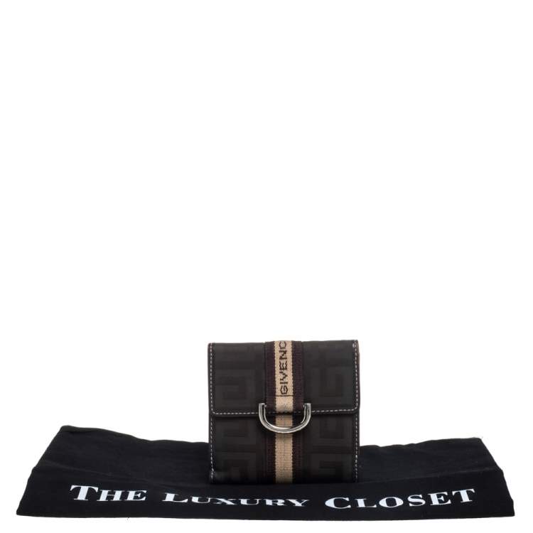 Pre Owned Givenchy Green/Brown Monogram Fabric and Leather French Wallet 