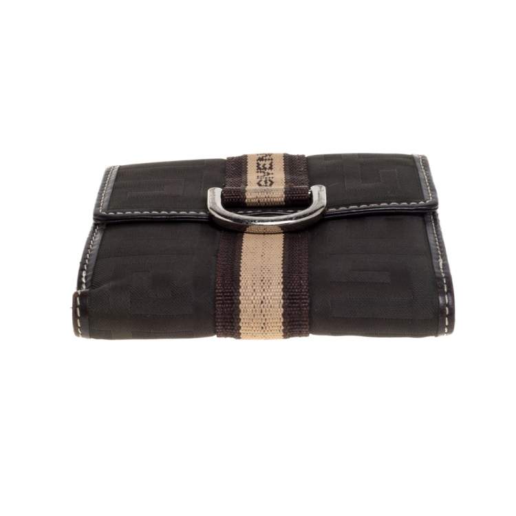 Pre Owned Givenchy Green/Brown Monogram Fabric and Leather French Wallet 