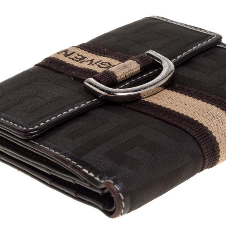Pre Owned Givenchy Green/Brown Monogram Fabric and Leather French Wallet 
