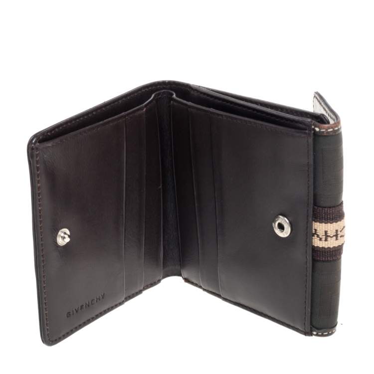 Pre Owned Givenchy Green/Brown Monogram Fabric and Leather French Wallet 