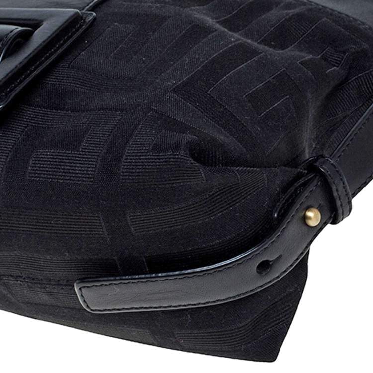 Pre Owned Givenchy Black Signature Canvas and Leather Buckle Flap Shoulder Bag