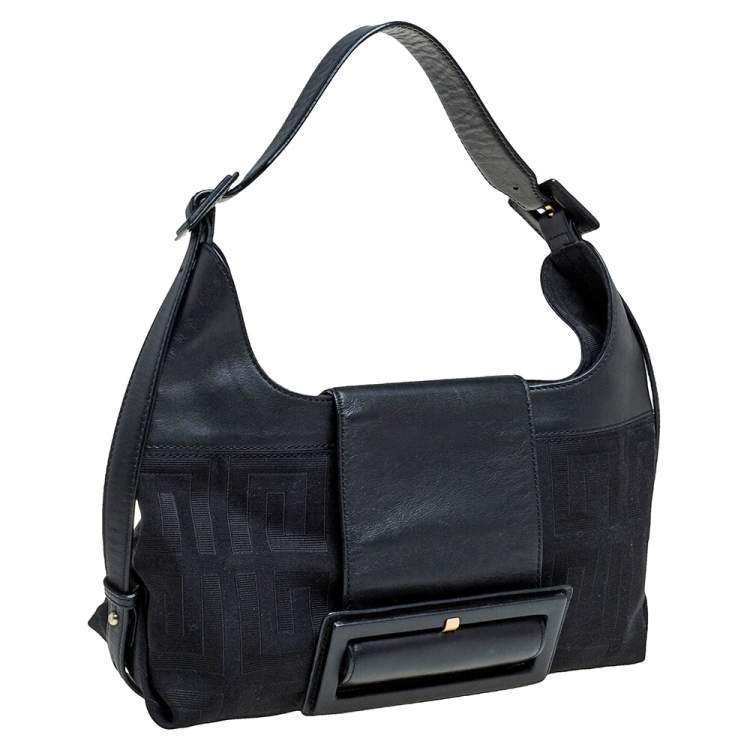 Pre Owned Givenchy Black Signature Canvas and Leather Buckle Flap Shoulder Bag