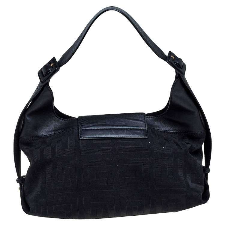 Pre Owned Givenchy Black Signature Canvas and Leather Buckle Flap Shoulder Bag