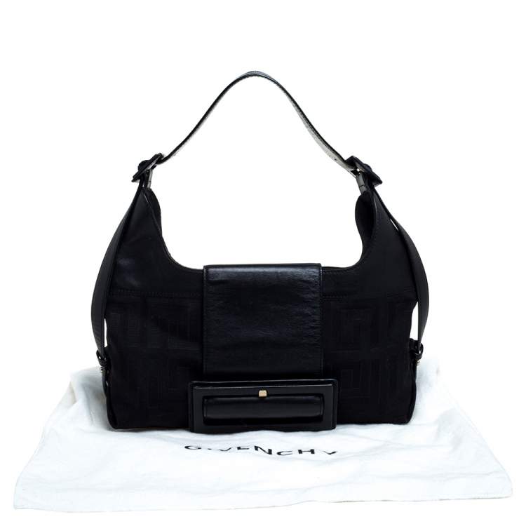 Pre Owned Givenchy Black Signature Canvas and Leather Buckle Flap Shoulder Bag