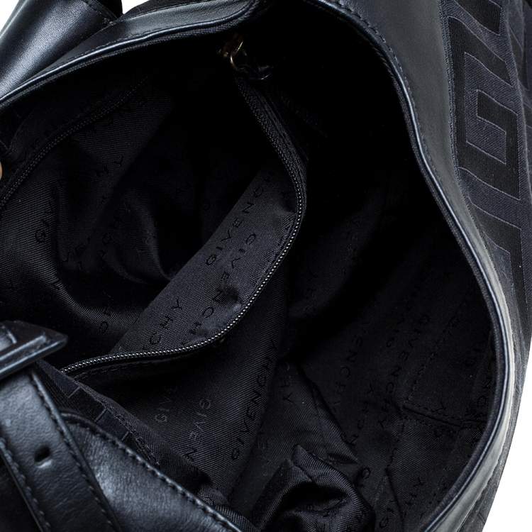 Pre Owned Givenchy Black Signature Canvas and Leather Buckle Flap Shoulder Bag