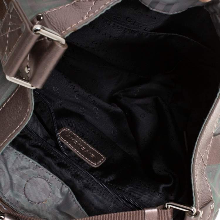 Pre Owned Givenchy Green/Brown Monogram Fabric and Leather Clasp Flap Hobo
