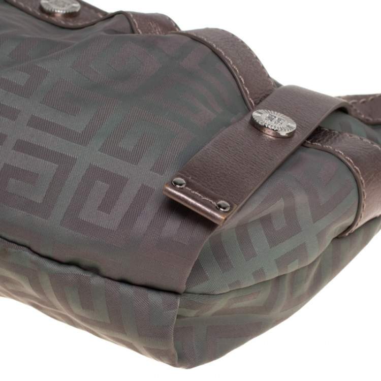 Pre Owned Givenchy Green/Brown Monogram Fabric and Leather Clasp Flap Hobo