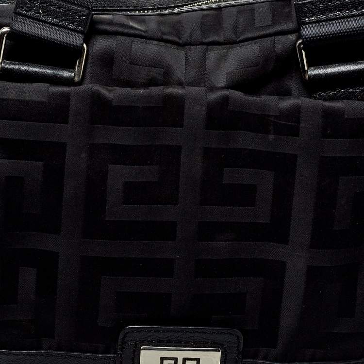 Pre Owned Givenchy Black Leather And Signature Canvas Duffel Bag