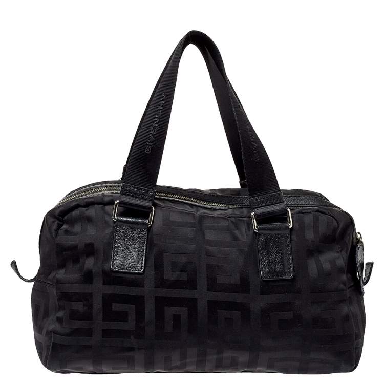 Pre Owned Givenchy Black Leather And Signature Canvas Duffel Bag