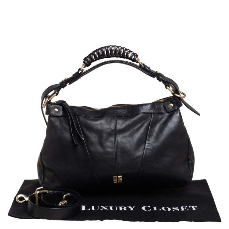 Pre Owned Givenchy Black Leather Ruched Hobo