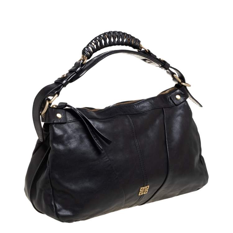 Pre Owned Givenchy Black Leather Ruched Hobo