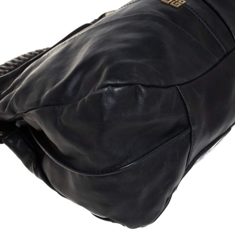 Pre Owned Givenchy Black Leather Ruched Hobo