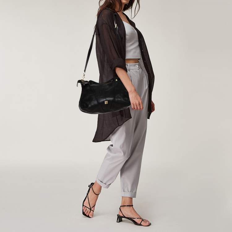 Pre Owned Givenchy Black Leather Ruched Hobo