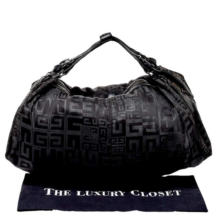 Pre Owned Givenchy Black Monogram Nylon and Leather Double Handle Hobo 