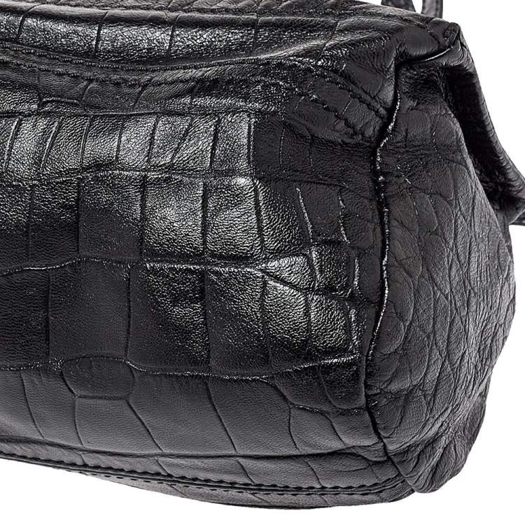 Pre Owned Givenchy Black Croc Embossed Leather Mini Pandora Crossbody Bag