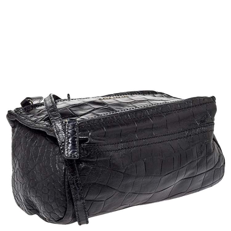 Pre Owned Givenchy Black Croc Embossed Leather Mini Pandora Crossbody Bag