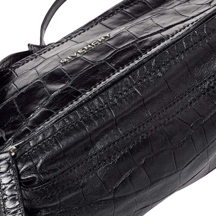 Pre Owned Givenchy Black Croc Embossed Leather Mini Pandora Crossbody Bag