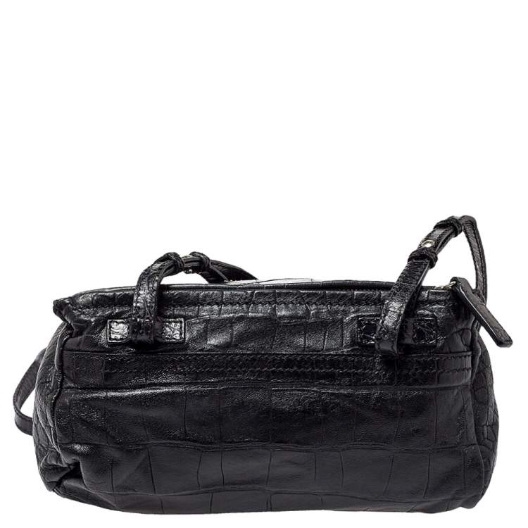 Pre Owned Givenchy Black Croc Embossed Leather Mini Pandora Crossbody Bag