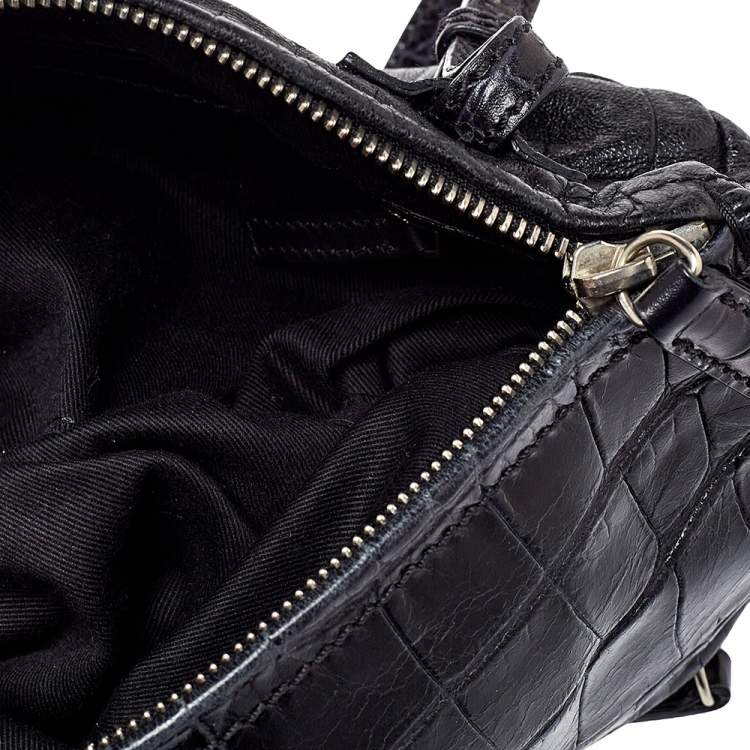 Pre Owned Givenchy Black Croc Embossed Leather Mini Pandora Crossbody Bag