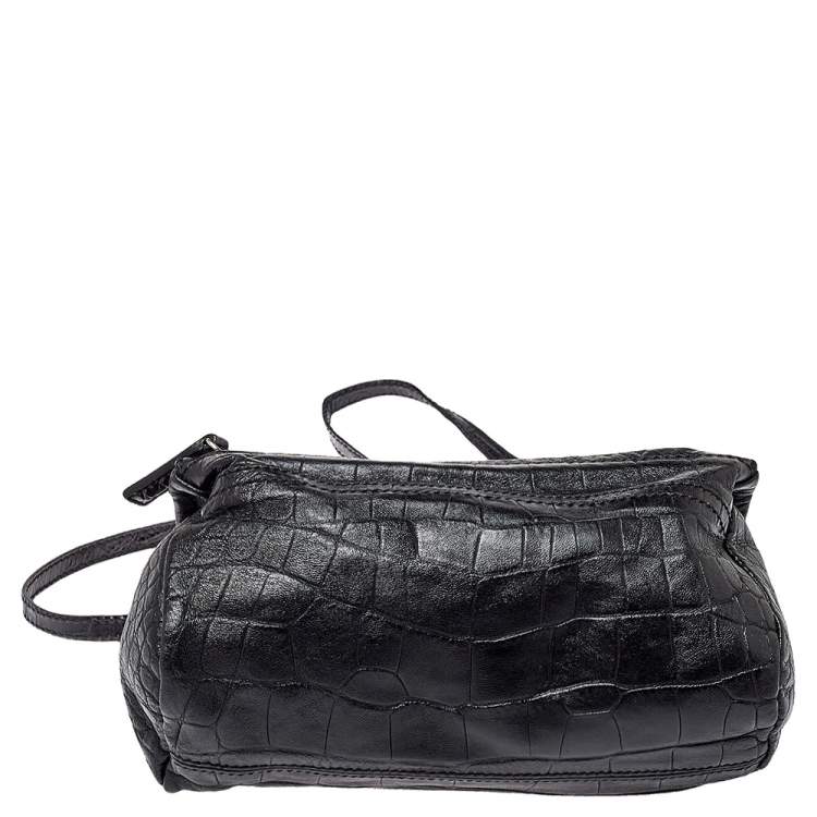 Pre Owned Givenchy Black Croc Embossed Leather Mini Pandora Crossbody Bag