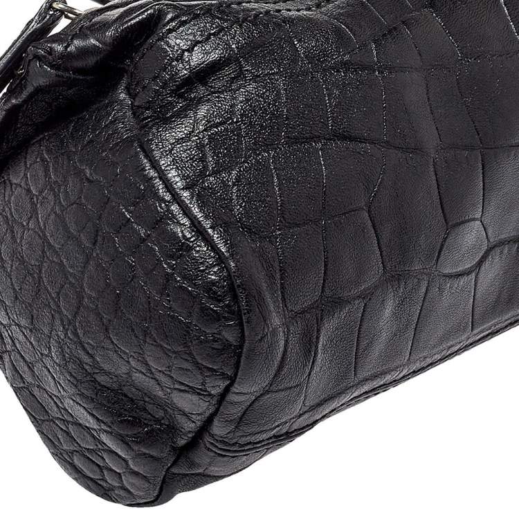 Pre Owned Givenchy Black Croc Embossed Leather Mini Pandora Crossbody Bag