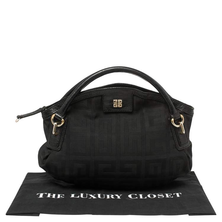 Pre Owned Givenchy Black Monogram Canvas and Croc Embossed Leather Hobo
