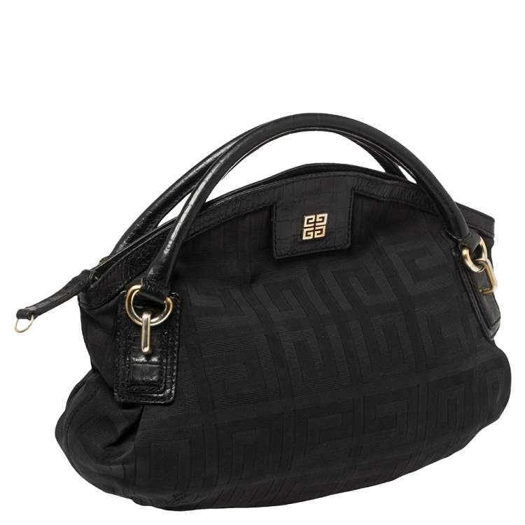 Pre Owned Givenchy Black Monogram Canvas and Croc Embossed Leather Hobo